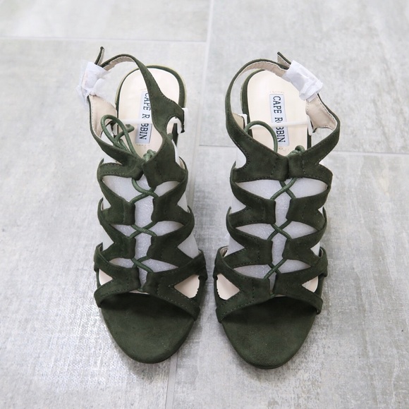 Olive lace up chunky heels - Picture 2 of 5